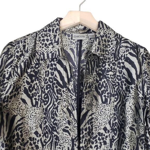 Chico's Womens S 100% Silk Animal Print Open Front Blazer - Picture 3 of 9